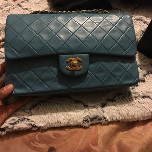 SOLD!Classic M/L Chanel Blue Lambskin Double Flap